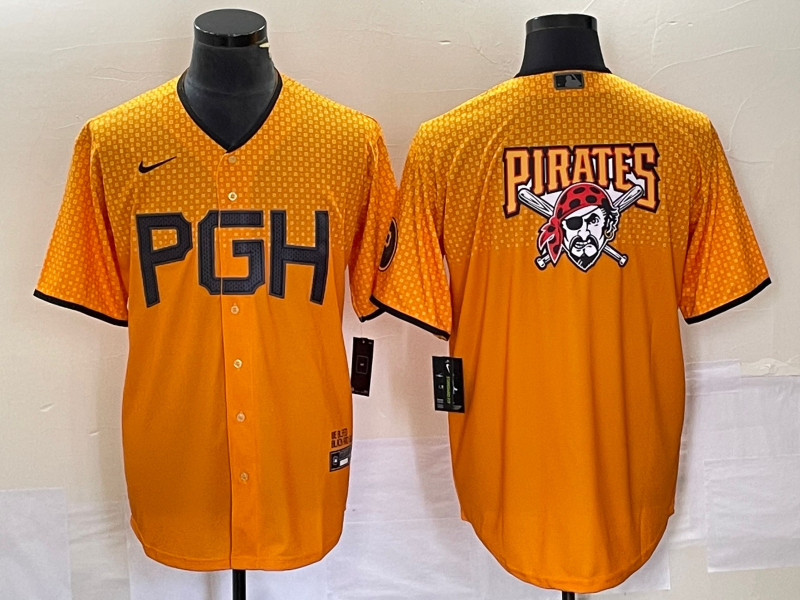 Men's Pittsburgh Pirates Gold 2023 City Connect Team Big Logo Stitched Jersey